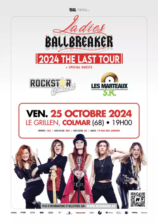 Affiche du concert Ladies Ballbreaker + Rockstar Contest + Les Marteaux S.K. au Grillen de Colmar le 25 octobre 2024